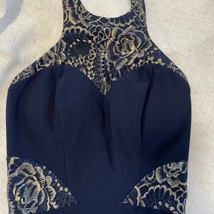 Elegant Navy and Lace Halter Dress